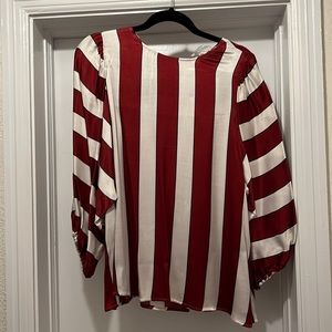 Maeve by anthropologie red and white striped balloon sleeve blouse